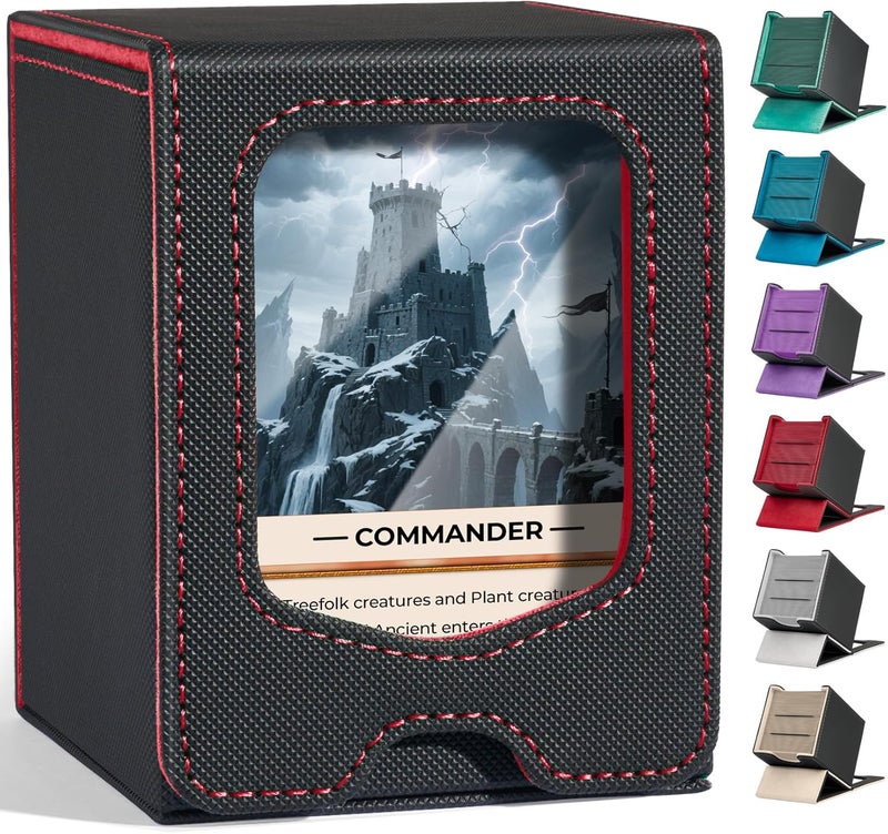 Fabmaker Deck Box Compatible with MTG Commander, (patent Pending) Magnetic Trading Card Storage Box with Commander, Fits 100 Double-Sleeved Cards, Card Box Compatible with Magic the Gathering, Red - Image 1
